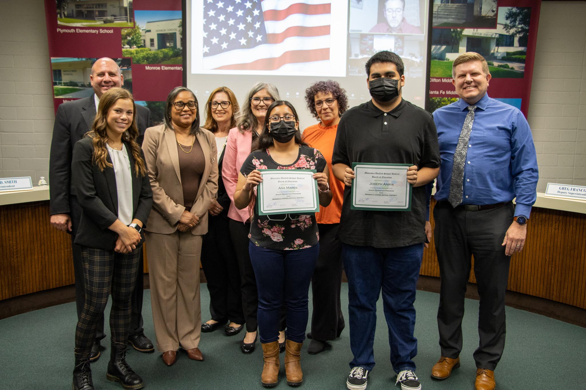 The Monrovia Unified Board of Education invited students from our Adult Transition Program (ATP) to lead the meeting in the Pledge of Allegiance.