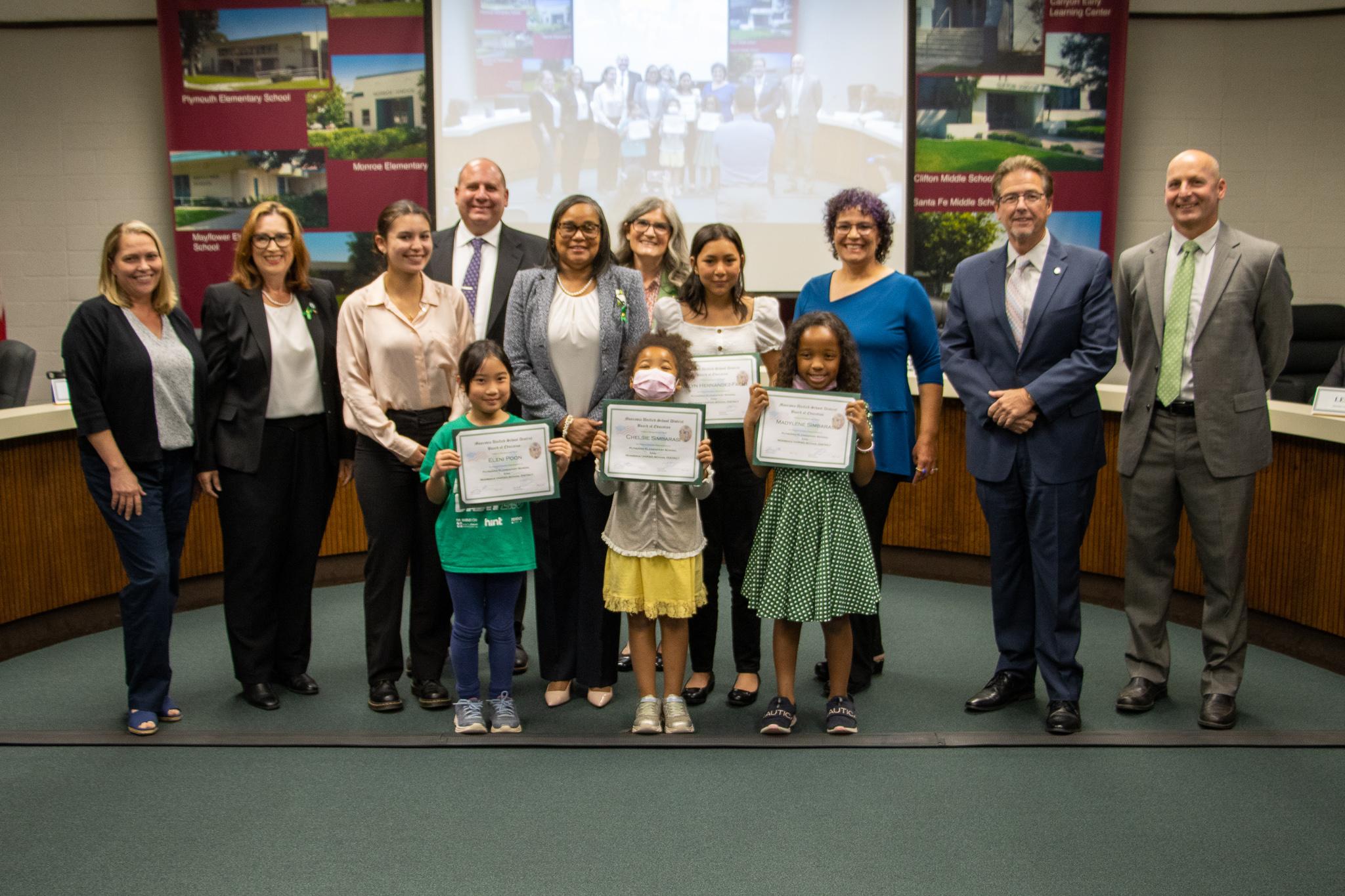 The Monrovia Unified Board of Education invited students from Plymouth Elementary School and MHS to lead the May meetings in the Pledge of Allegiance.