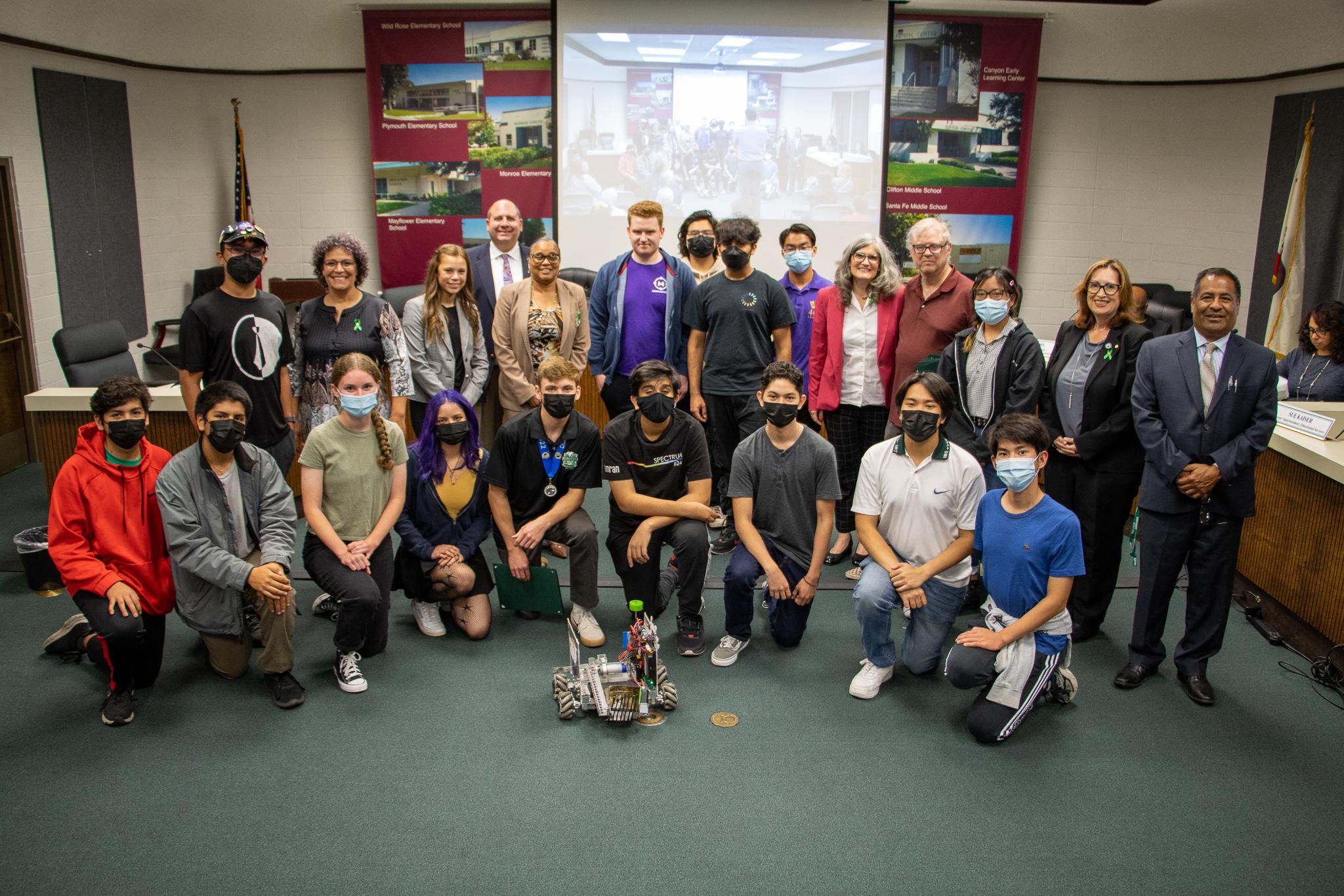 The Board invited robotics teams from Clifton Middle School (first picture), Santa Fe Computer Science Magnet School (second picture), and Monrovia High School (third picture).
