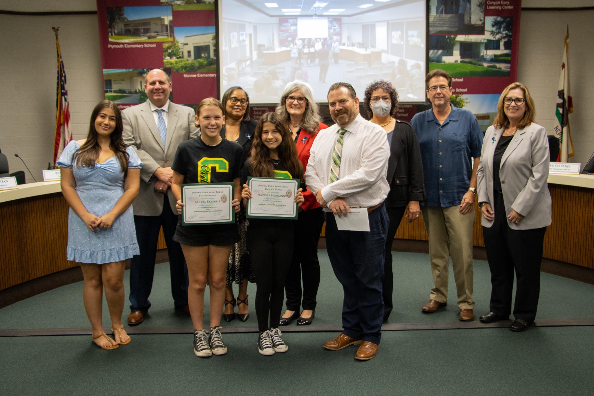 The Monrovia Unified Board of Education invited students from Clifton Middle School and Monrovia High School’s AP program to lead the Pledge of Allegiance at its September meetings.