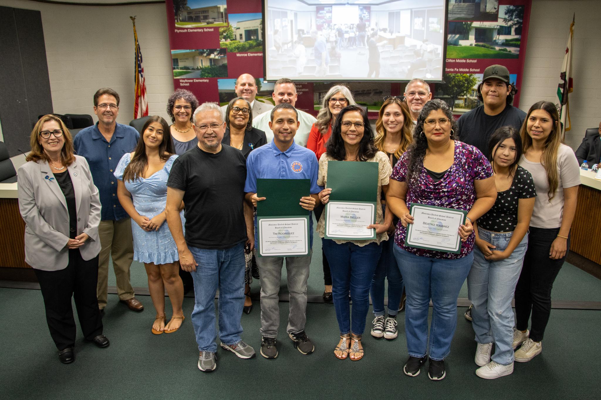 The Board of Education & the Chamber of Commerce congratulated employees on being named Monrovia Unified School District's "Employees of the Month" for September.
