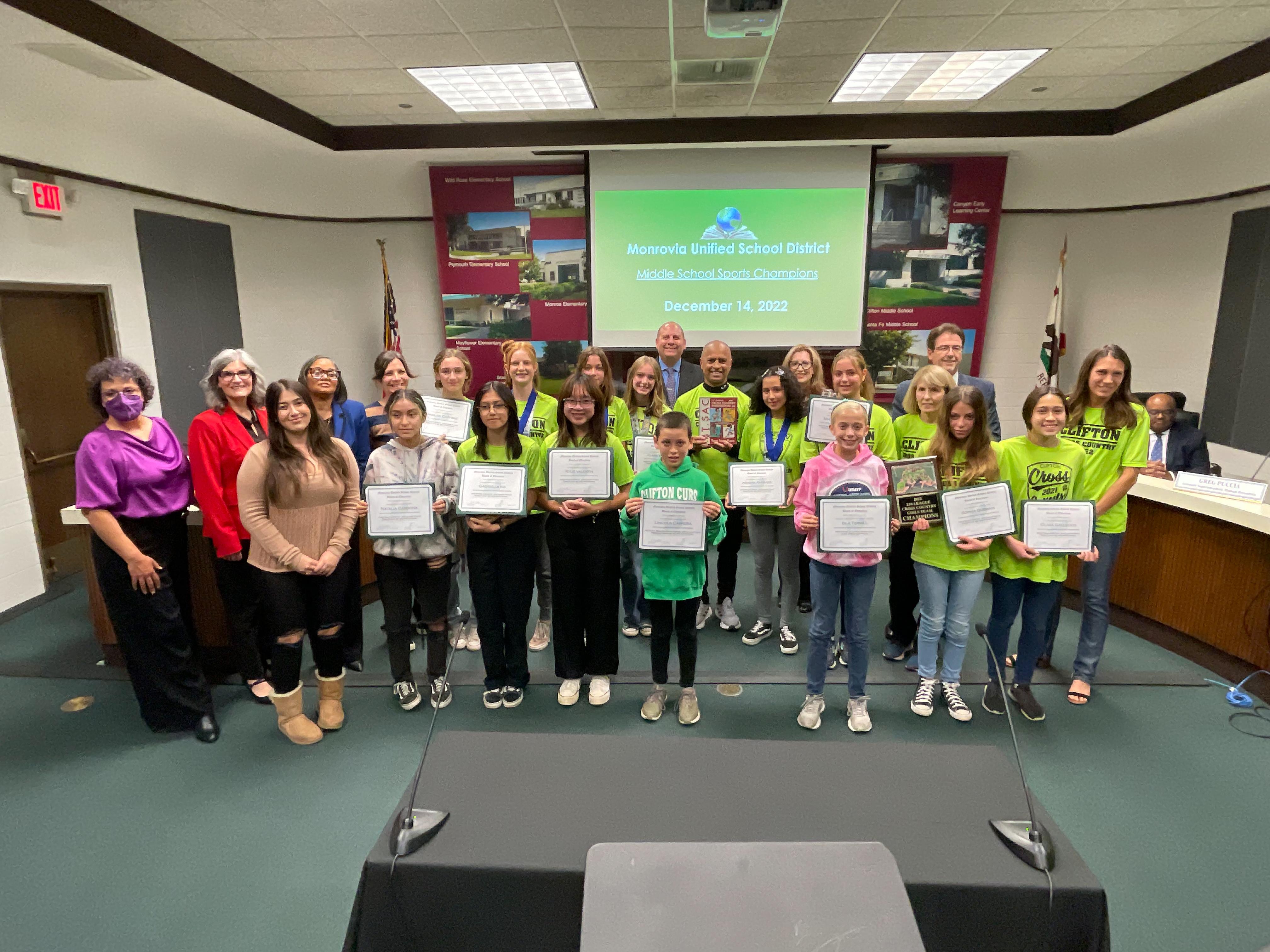 The Board also recognized Middle School Sports Champions from both Clifton and Santa Fe. 