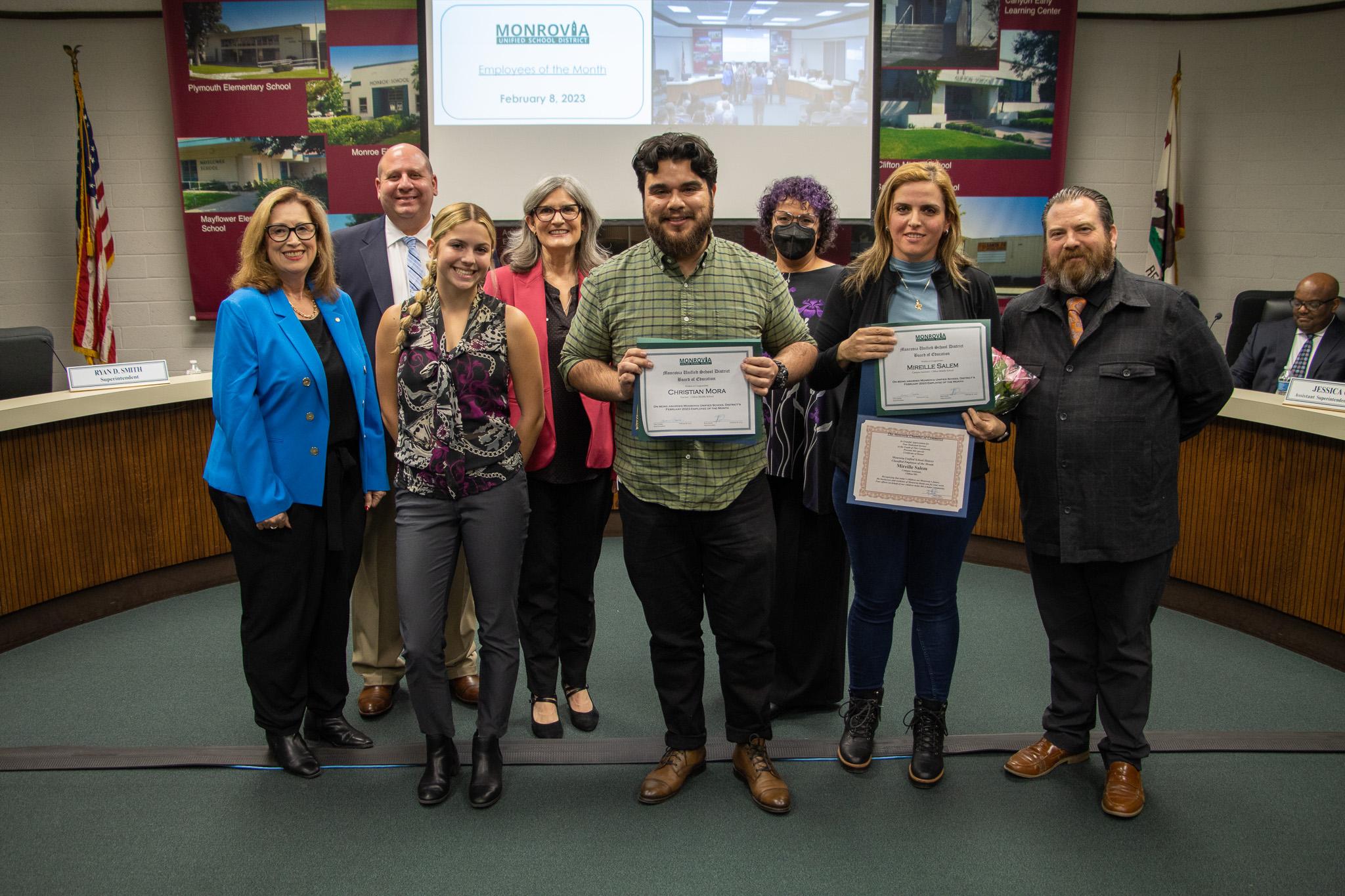 The Board of Education & the Monrovia Chamber of Commerce congratulated the recipients of Monrovia Unified School District's "Employees of the Month" for February.