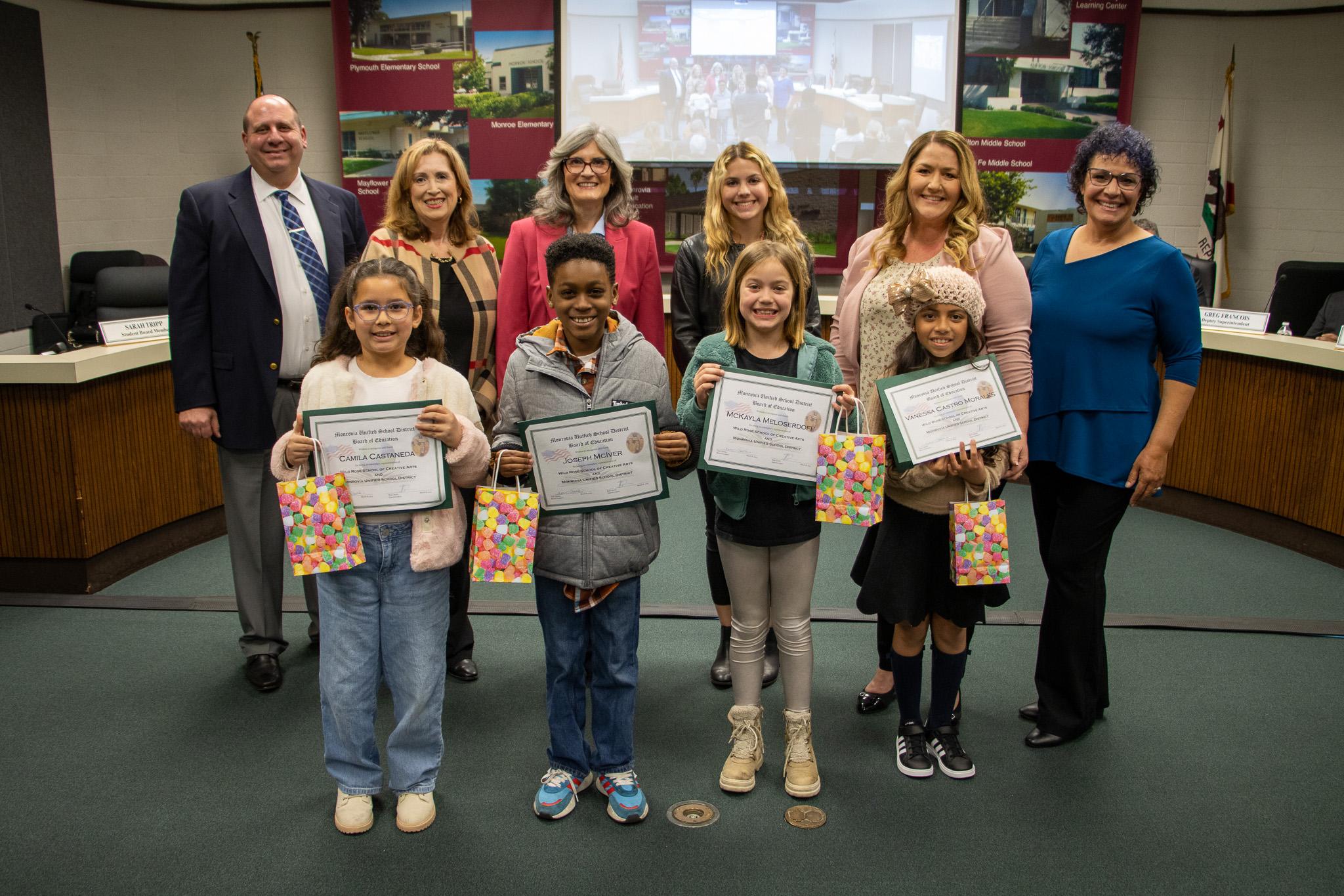 At its March meetings, the Monrovia Unified School District Board of Education invited students from Wild Rose School of Creative Arts and Mayflower Elementary to lead the Pledge of Allegiance.