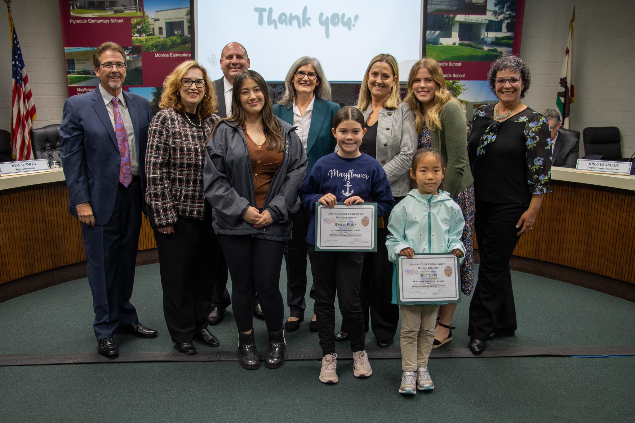 At its March meetings, the Monrovia Unified School District Board of Education invited students from Wild Rose School of Creative Arts and Mayflower Elementary to lead the Pledge of Allegiance.