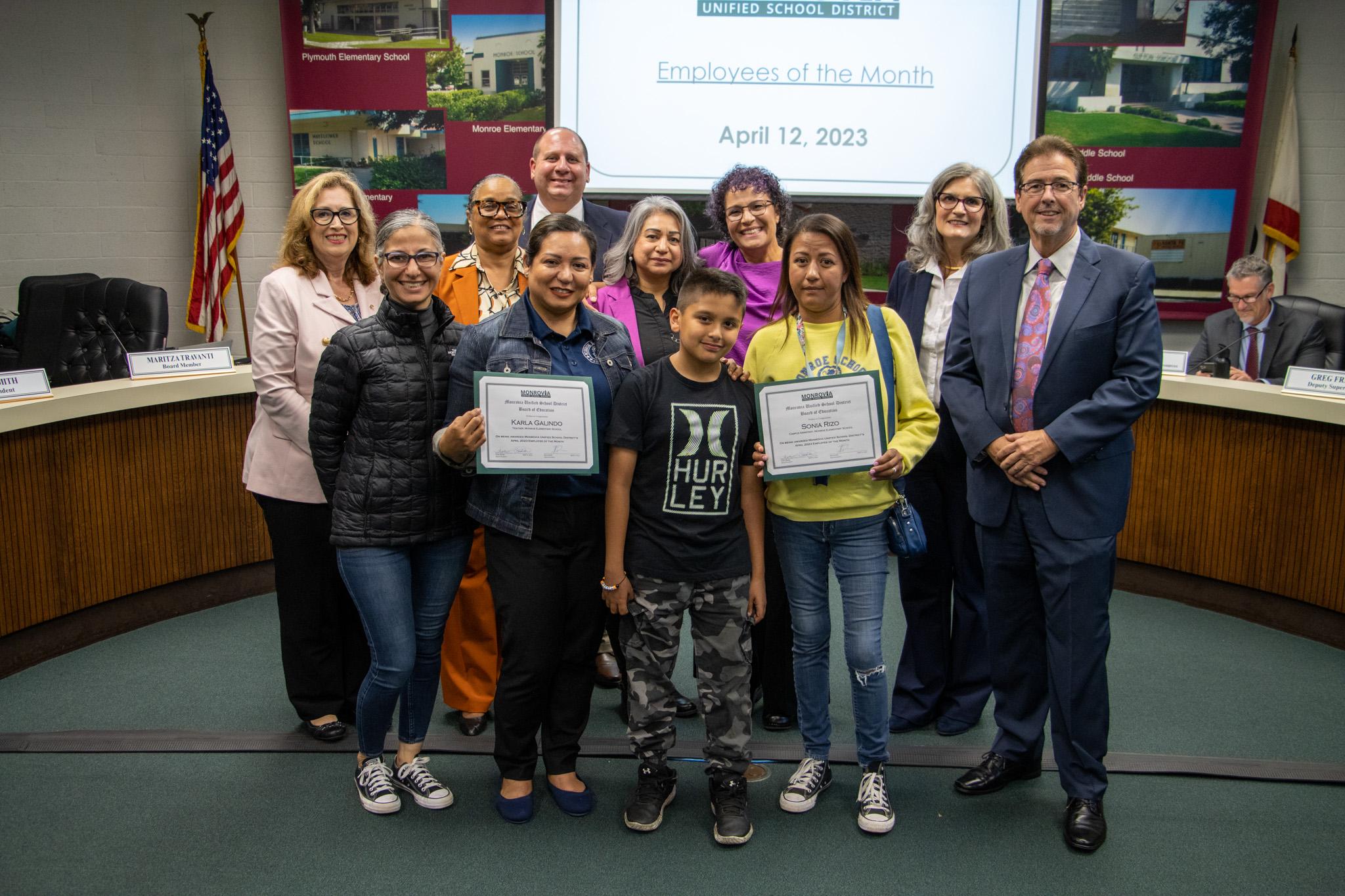 The Board of Education & the Monrovia Chamber of Commerce congratulated employees on being recipients of Monrovia Unified School District's "Employees of the Month" for April.