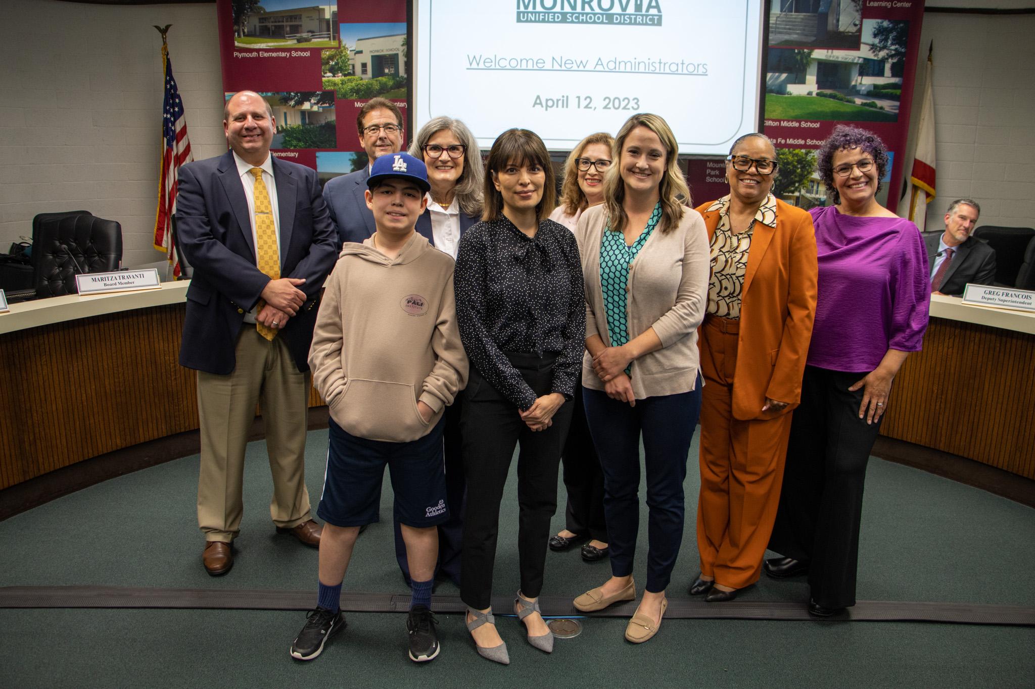 Board Members welcomed two new assistant principals to the Monrovia Unified family at the Middle and High School levels. Morena Tejada-Fisher was introduced as the new MHS AP, and Ashley Leone was welcomed as the new AP for Clifton Middle School.