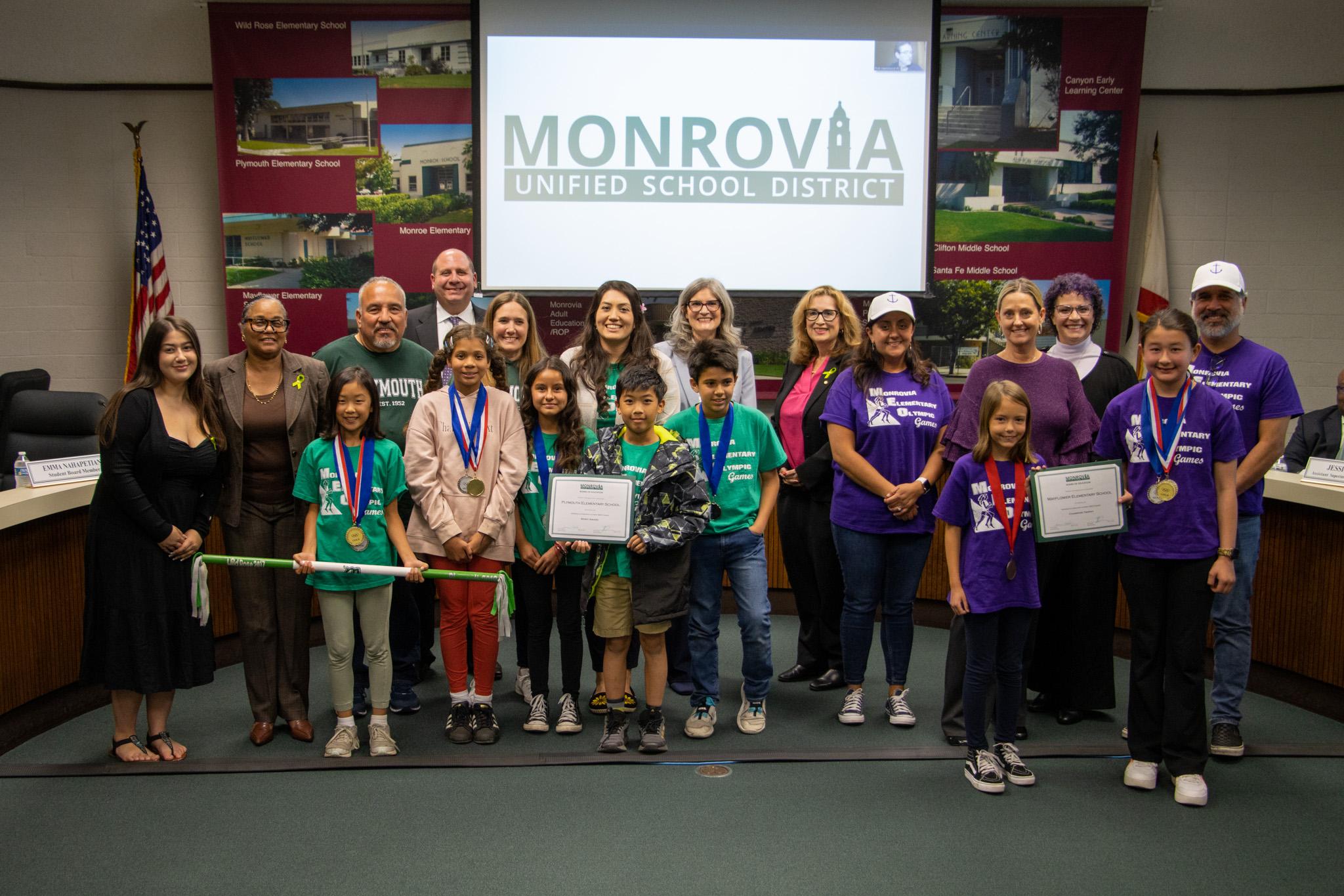 The Board of Education invited the winners of the Monrovia Elementary Olympics after the event was brought back for the first time since 2019.